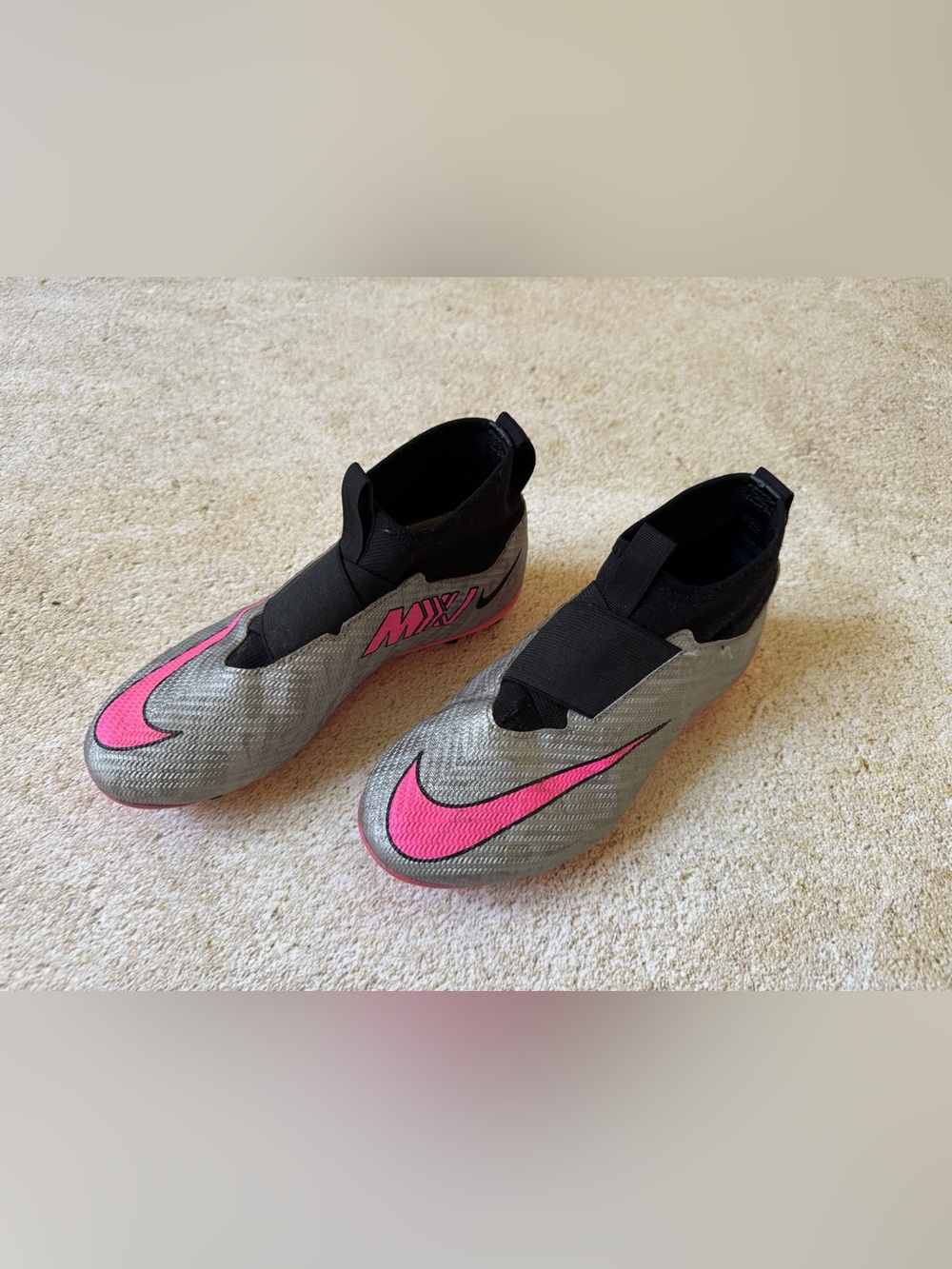 Nike Kids Mercurial Zoom Superfly 9 Pro Soccer Cleats Silver/Pink 4.5 Y